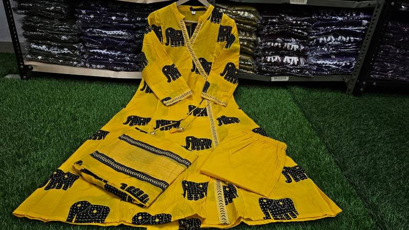 Beautiful yellow 3-piece pure cotton kurta set