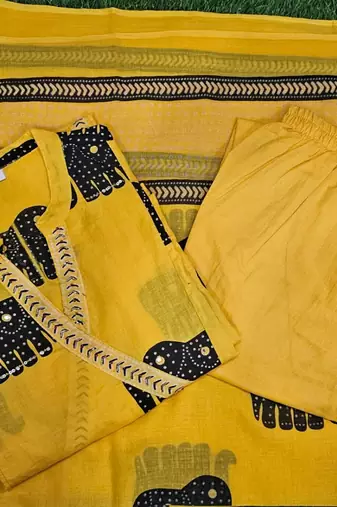 Beautiful yellow 3-piece pure cotton kurta set