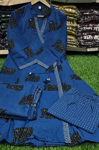 Beautiful blue 3-piece pure cotton kurta set