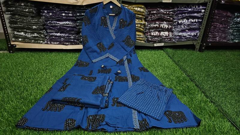 Beautiful blue 3-piece pure cotton kurta set