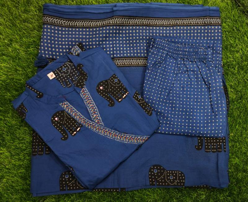 Beautiful blue 3-piece pure cotton kurta set