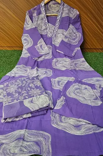 Beautiful levendar 3-piece pure cotton kurta set