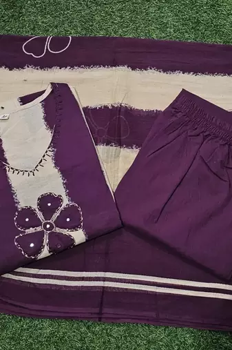 An elegant purple and cream 3-piece pure cotton suit set