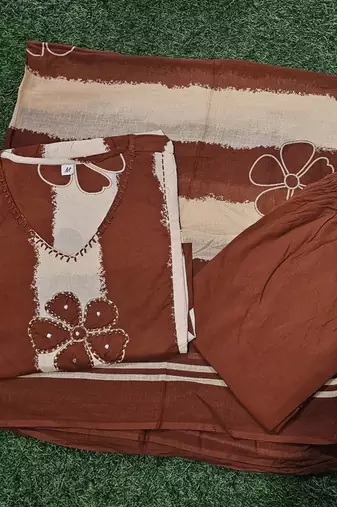 An elegant rust and cream 3-piece pure cotton suit set