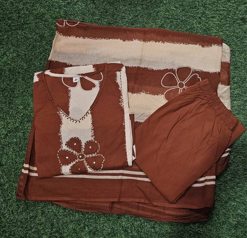 An elegant rust and cream 3-piece pure cotton suit set