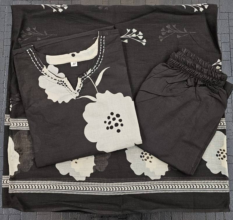 Beautiful printed brown kurta set with pant and dupatta