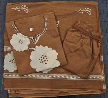 Beautiful printed rust kurta set with pant and dupatta 5