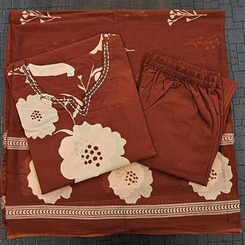 Beautiful printed red kurta set with pant and dupatta 5