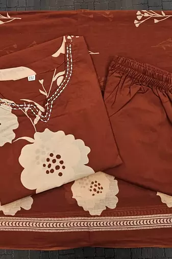 Beautiful printed red kurta set with pant and dupatta