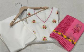 Beautiful white elegant cotton anarkali set with embroidery and cotton dupatta 5