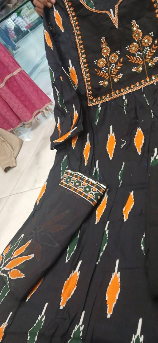 Beautiful premium black printed &  embroidered cotton kurta set with dupatta