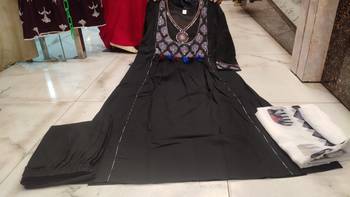 Beautiful premium black premium cotton embroidered kurti pant dupatta set 5