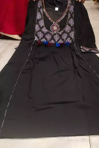 Beautiful premium black premium cotton embroidered kurti pant dupatta set