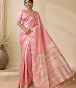 baby pink fancy with tassels on pallu tussar silk saree