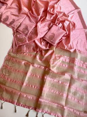 baby pink fancy with tassels on pallu tussar silk saree 2