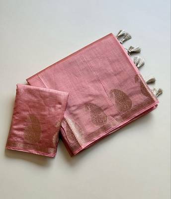 baby pink fancy with tassels on pallu tussar silk saree 3