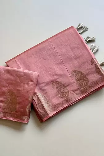 baby pink fancy with tassels on pallu tussar silk saree