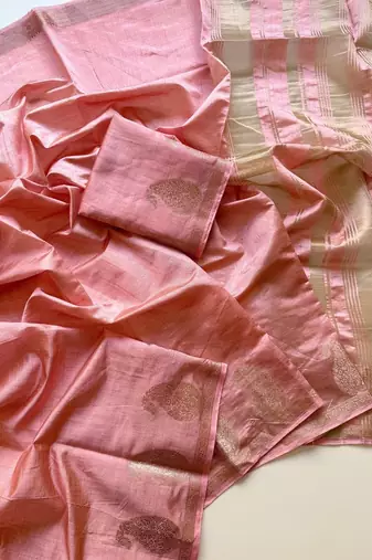 baby pink fancy with tassels on pallu tussar silk saree