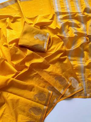 yellow fancy with tassels on pallu tussar silk saree 2