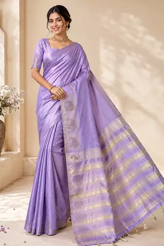 lavender fancy with tassels on pallu tussar silk saree