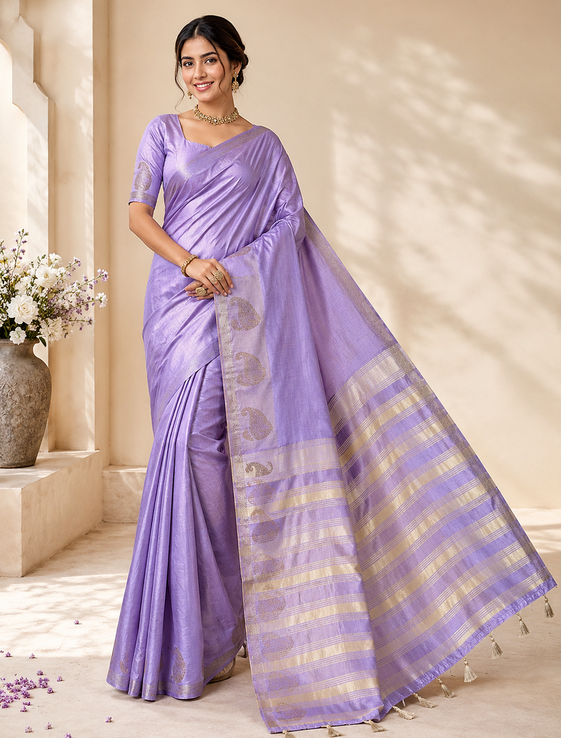lavender fancy with tassels on pallu tussar silk saree