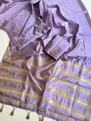 lavender fancy with tassels on pallu tussar silk saree 2
