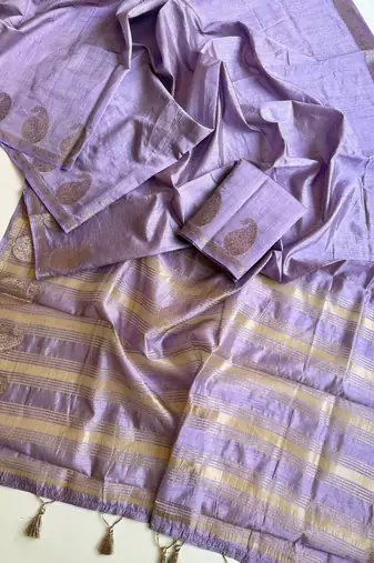 lavender fancy with tassels on pallu tussar silk saree