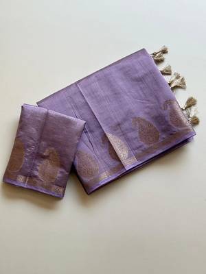 lavender fancy with tassels on pallu tussar silk saree 3
