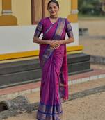 Rani-pink weaving cotton silk ethnic saree with blouse