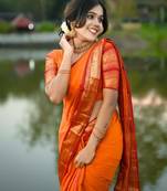 Orange weaving cotton silk ethnic saree with blouse