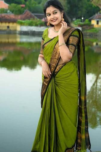Mahendi weaving cotton silk ethnic saree with blouse