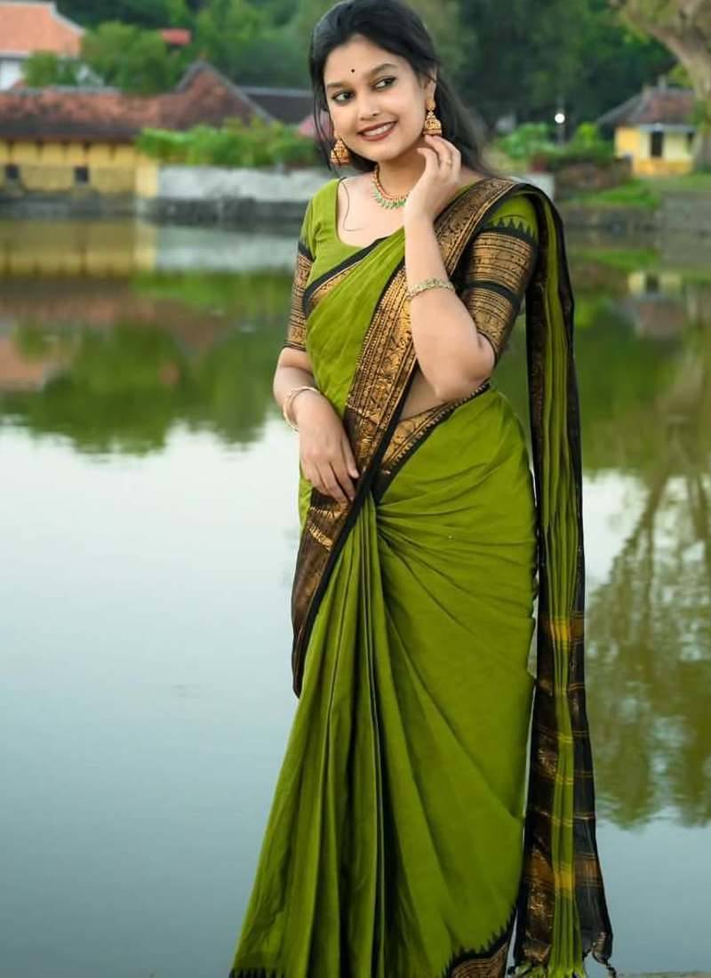 Mahendi weaving cotton silk ethnic saree with blouse