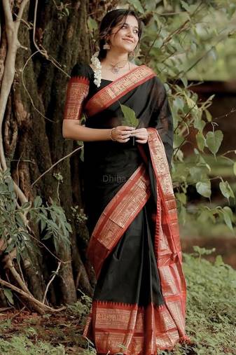 Black weaving cotton silk ethnic saree with blouse