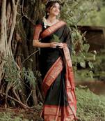 Black weaving cotton silk ethnic saree with blouse