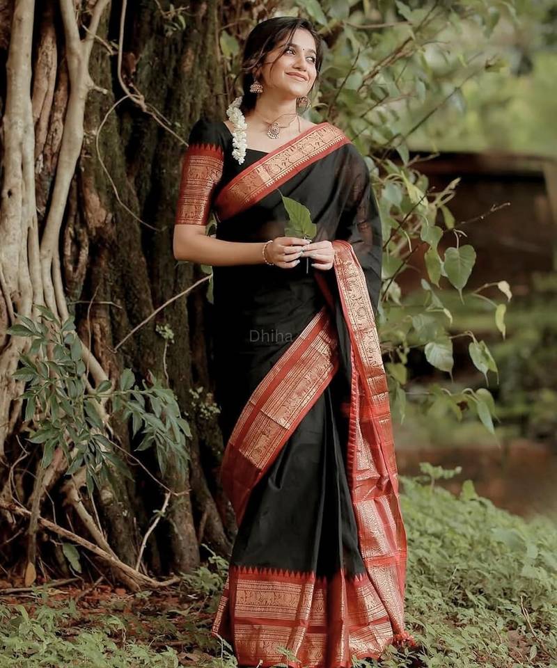 Black weaving cotton silk ethnic saree with blouse