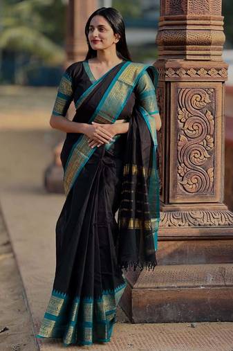 Black weaving cotton silk ethnic saree with blouse