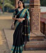 Black weaving cotton silk ethnic saree with blouse