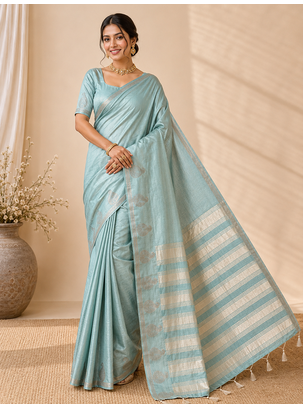 sky blue fancy with tassels on pallu tussar silk saree 1