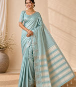 sky blue fancy with tassels on pallu tussar silk saree
