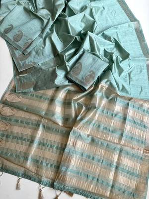 sky blue fancy with tassels on pallu tussar silk saree 2