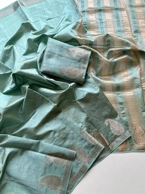 sky blue fancy with tassels on pallu tussar silk saree 3