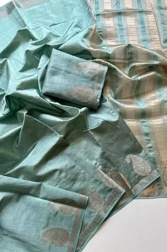 sky blue fancy with tassels on pallu tussar silk saree