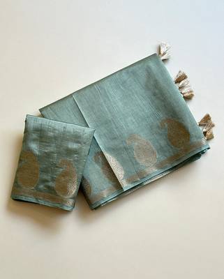 sky blue fancy with tassels on pallu tussar silk saree 4