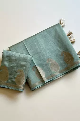 sky blue fancy with tassels on pallu tussar silk saree