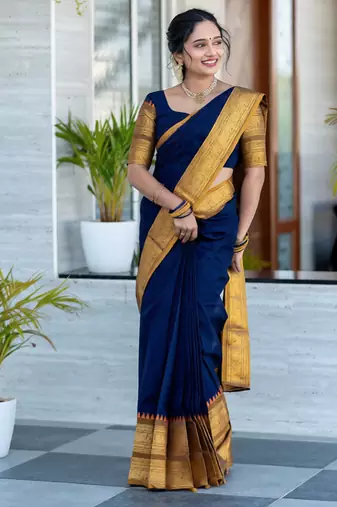 Blue weaving cotton silk ethnic saree with blouse