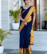 Blue weaving cotton silk ethnic saree with blouse
