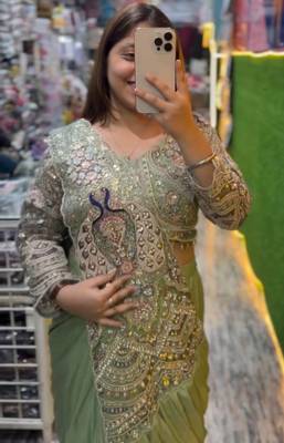 Green embroidered silk ready to wear saree with blouse 3