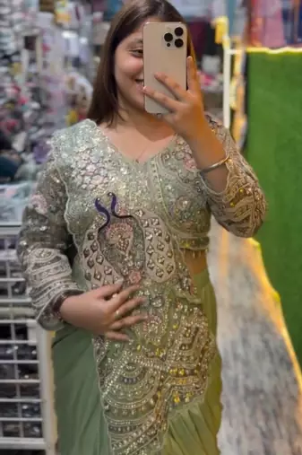 Green embroidered silk ready to wear saree with blouse