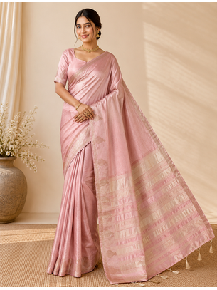 onion pink fancy with tassels on pallu tussar silk saree 1