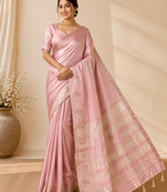 onion pink fancy with tassels on pallu tussar silk saree
